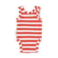Piupiuchick Red Ecru Stripe Terry Sleeveless Bodysuit