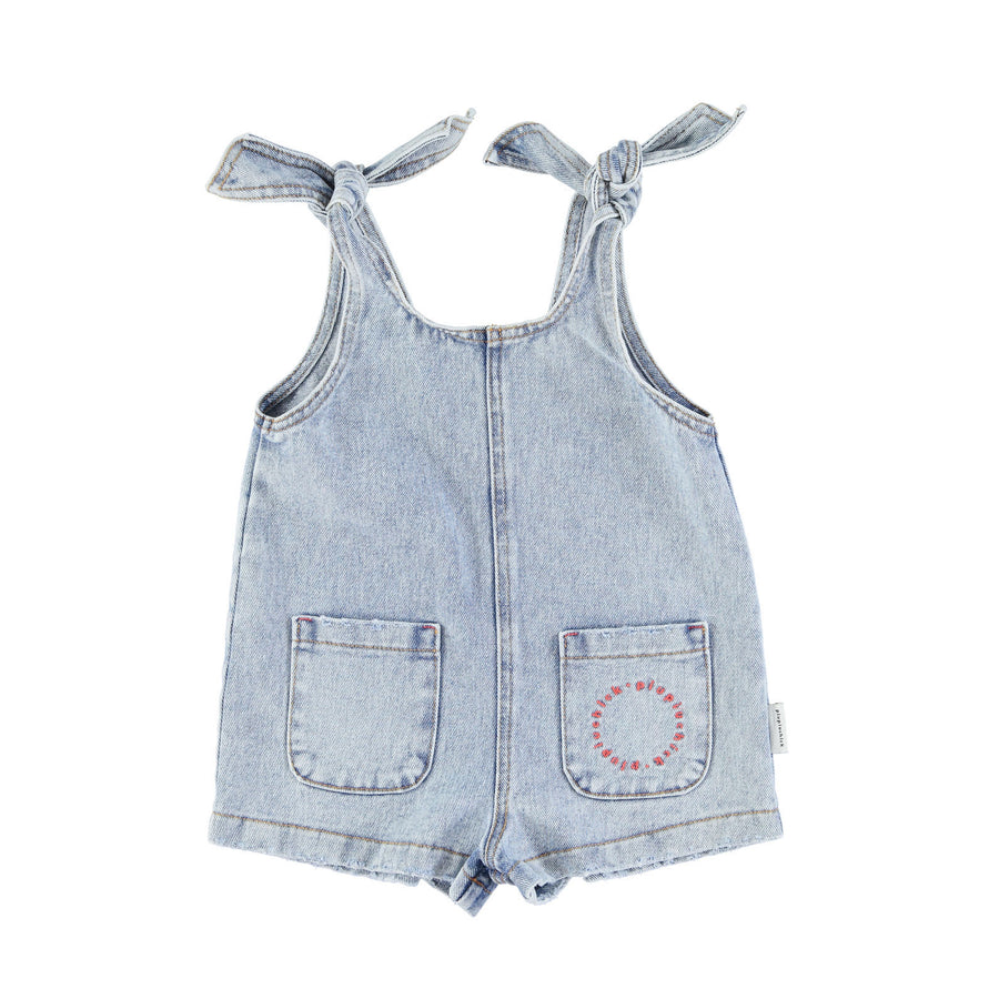 Piupiuchick Washed Blue Denim Short Jumpsuit