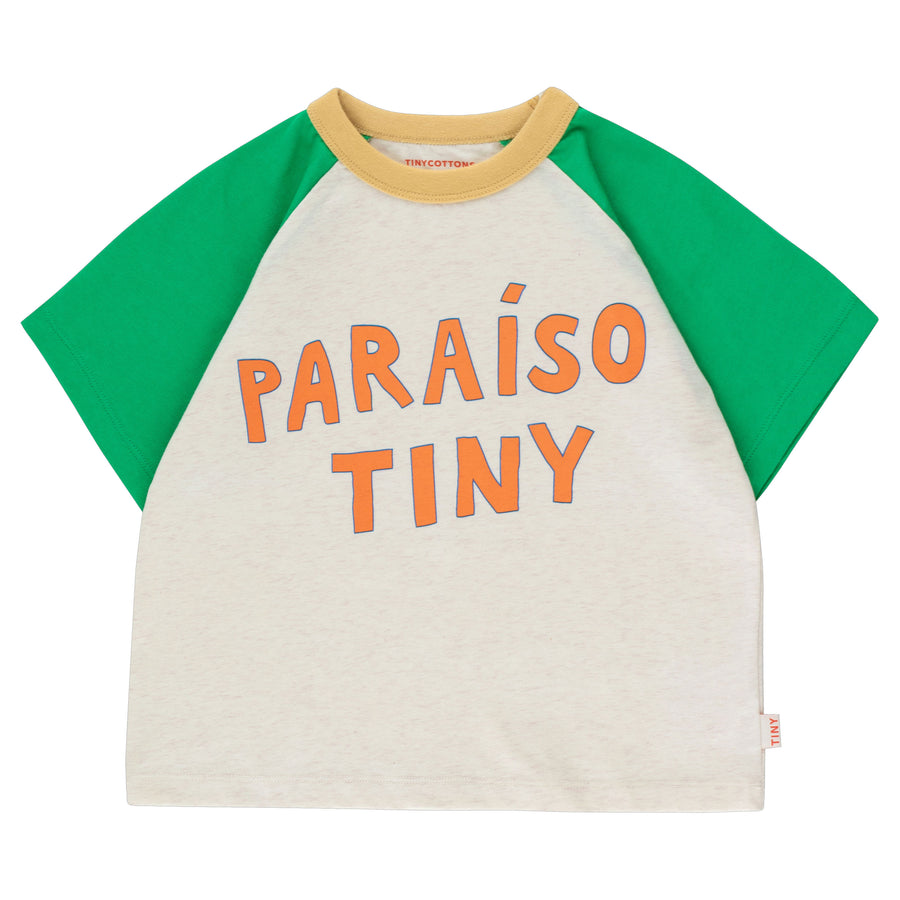 Tiny Cottons Light Cream Heather/Pine Green Paraiso Tiny Color Block Tee