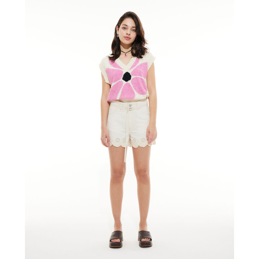 Les Coyotes De Paris Flower Knitted Sleeveless Flower Jacquard