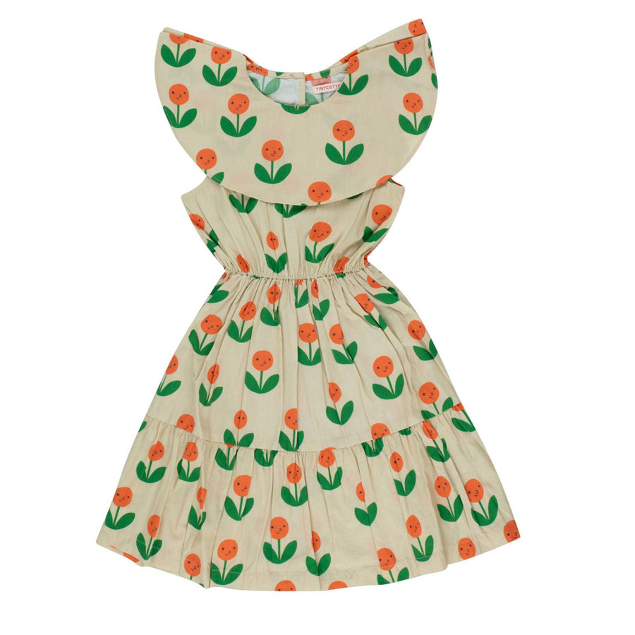 Tiny Cottons Light Cream Peonies Frills Dress