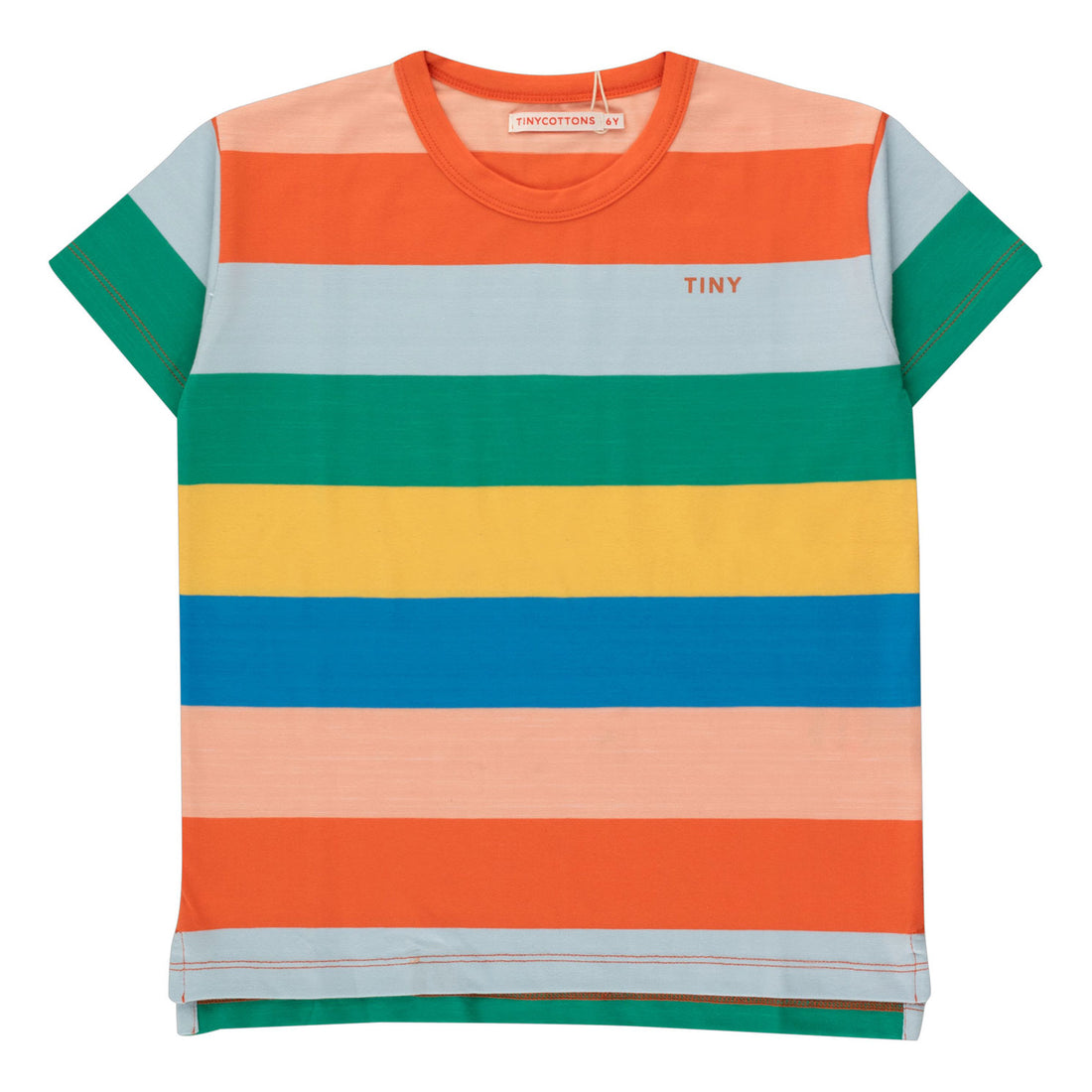 Tiny Cottons Papaya/Washed Blue/Yellow Stripes Tee