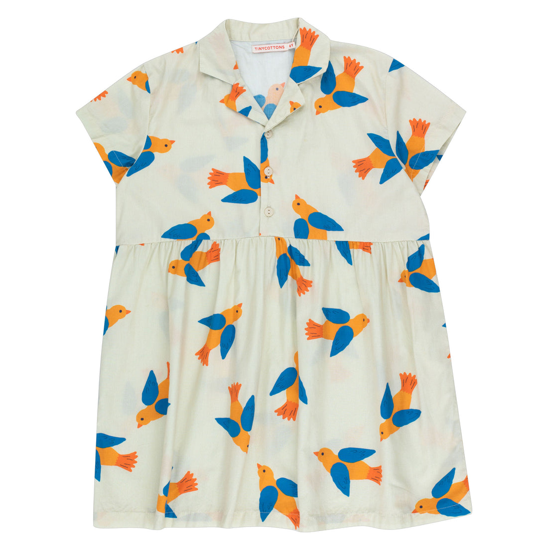 Tiny Cottons Light Cream Birds V Neck Dress