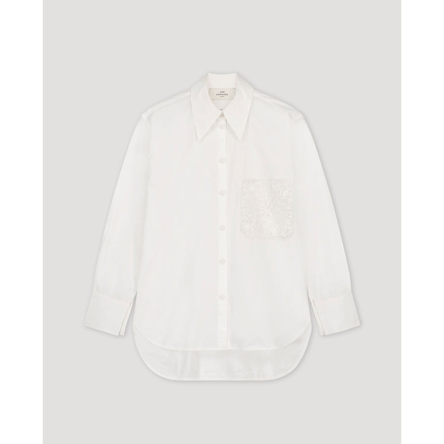 Les Coyotes De Paris White Crochet Patched Shirt