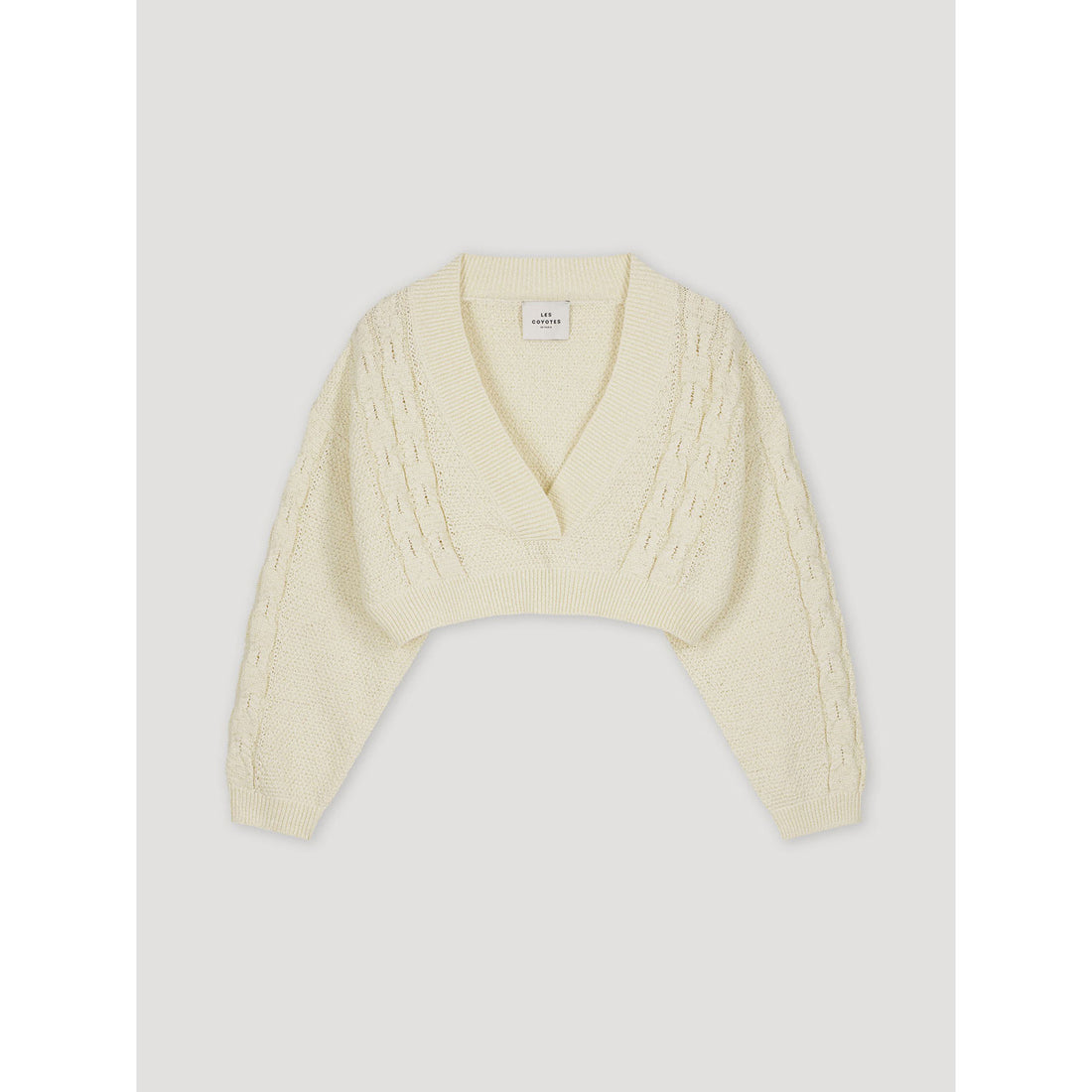 Les Coyotes De Paris Cream Knitted Cropped V-Neck Jumper