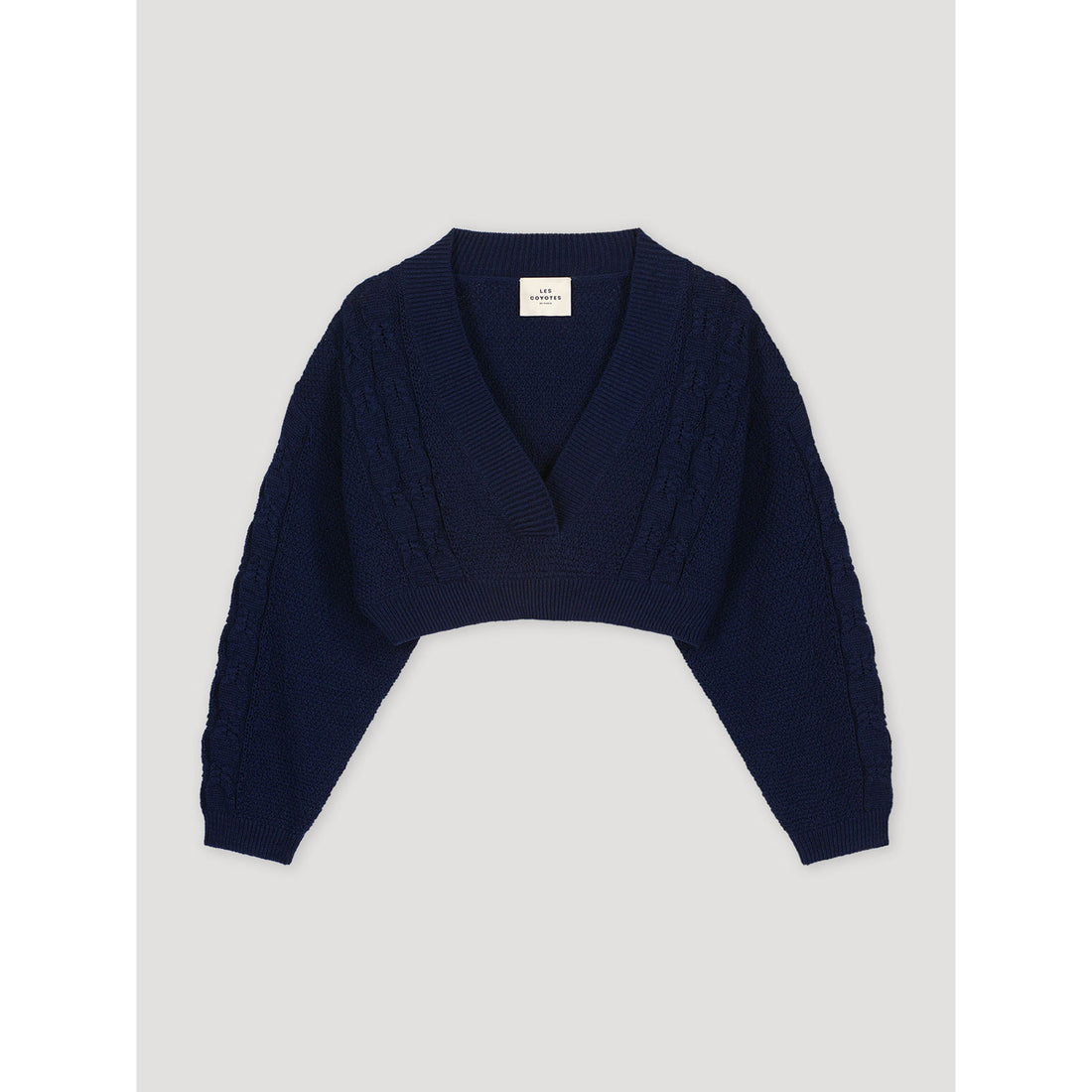 Les Coyotes De Paris Navy Knitted Cropped V-Neck Jumper
