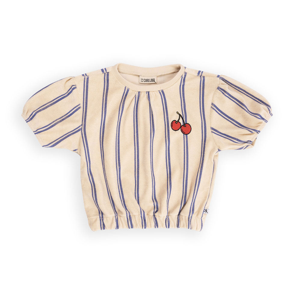 Carlijnq Blue Stripes Terry Towel Light Puffed Sleeve