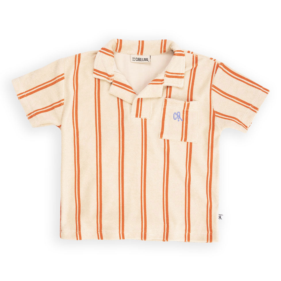 Carlijnq Stripes Flame Terry Towel Polo Shirt