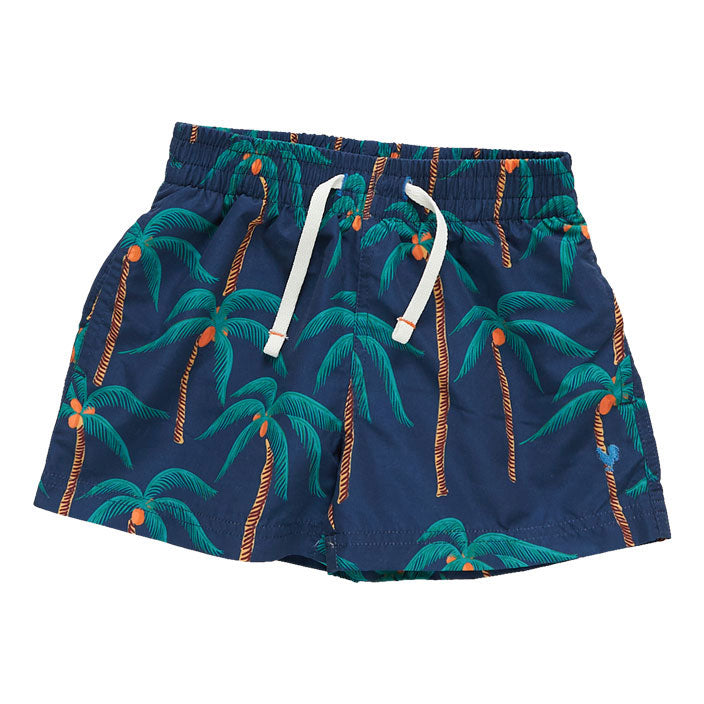 Pink Chicken Swim Trunk - Navy Palm Trees