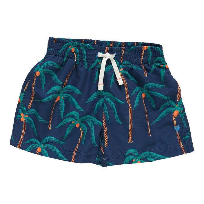 Pink Chicken Swim Trunk - Navy Palm Trees