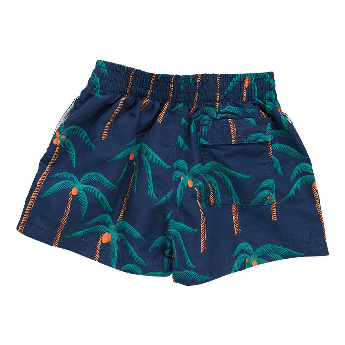 Pink Chicken Swim Trunk - Navy Palm Trees