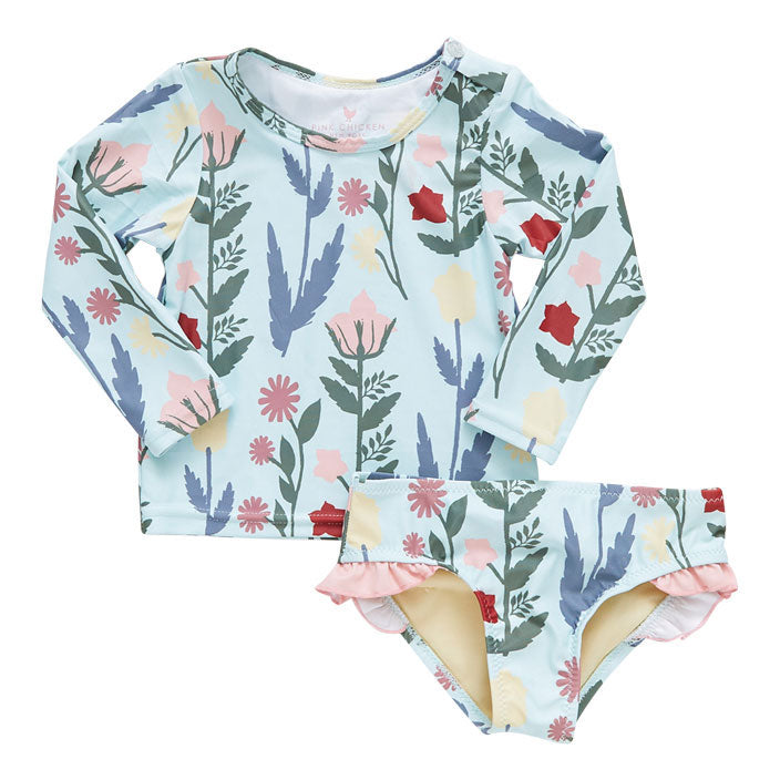 Pink Chicken Baby Rash Guard Set - Paper Floral