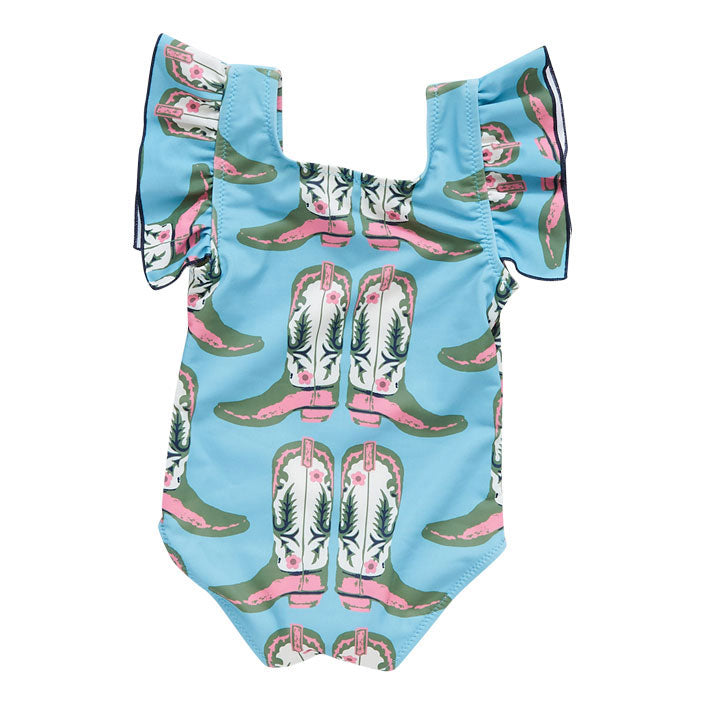 Pink Chicken Elsie Suit - Aqua Cowboy Boots