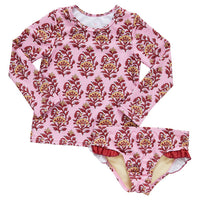 Pink Chicken Rash Guard Set - Pink Posey Block Print