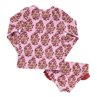 Pink Chicken Baby Rash Guard Set - Pink Posey Block Print