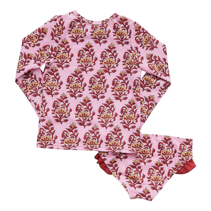 Pink Chicken Baby Rash Guard Set - Pink Posey Block Print