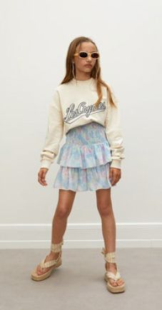 Les Coyotes De Paris Pastel Flower Print Shirred Layered Skirt
