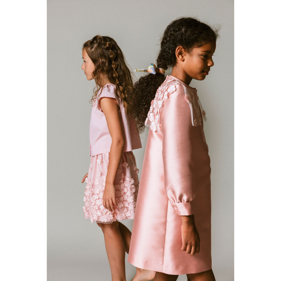 Lemoniez  Pale Pink Mikado  Tulle Collar Blossoming Dress