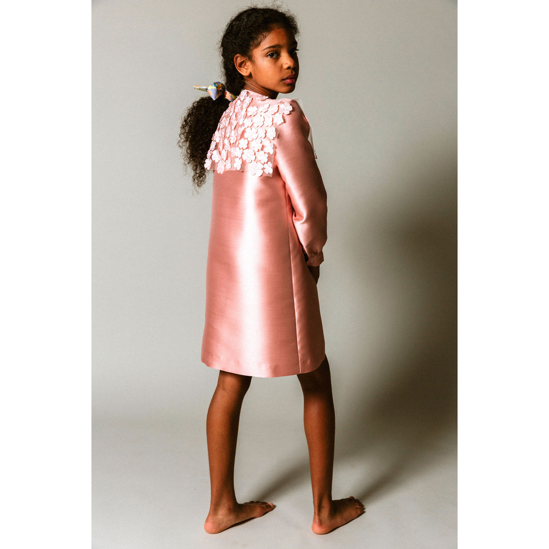 Lemoniez  Pale Pink Mikado  Tulle Collar Blossoming Dress