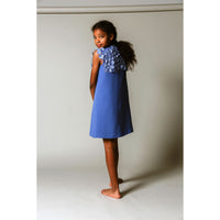 Lemoniez Zafire Blue Crepe Sleeveless Tulle Collar Blossoming Dress