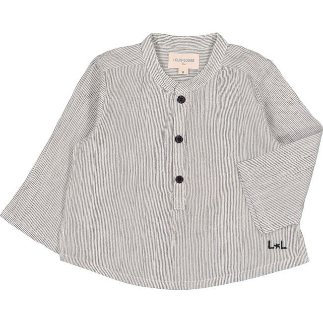 Louis Louise Black/White Cotton Stripe Grand-Pere Shirt