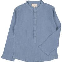 Louis Louise Blue Cotton Crepe Grand-Pere Shirt