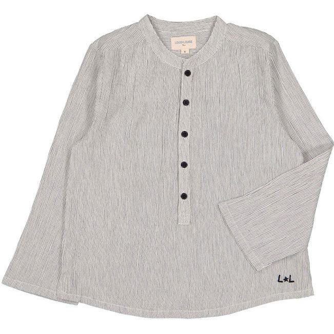 Louis Louise Black/White Cotton Stripe Grand-Pere Shirt
