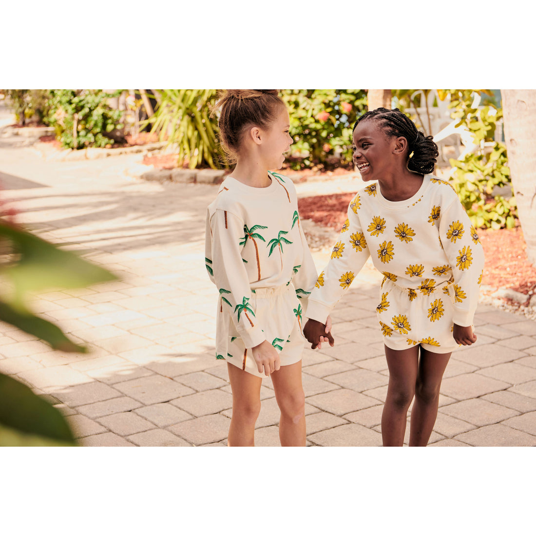 Pink Chicken Organic Sweatshirt - Cream Palm Trees