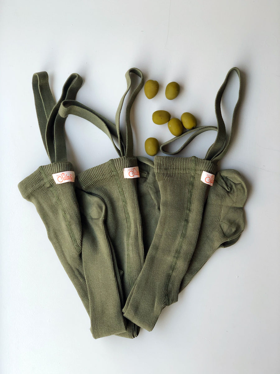 Silly Silas Olive Footed Cotton Tights