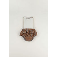 Popelin Terracotta Plaid Frilled Romper