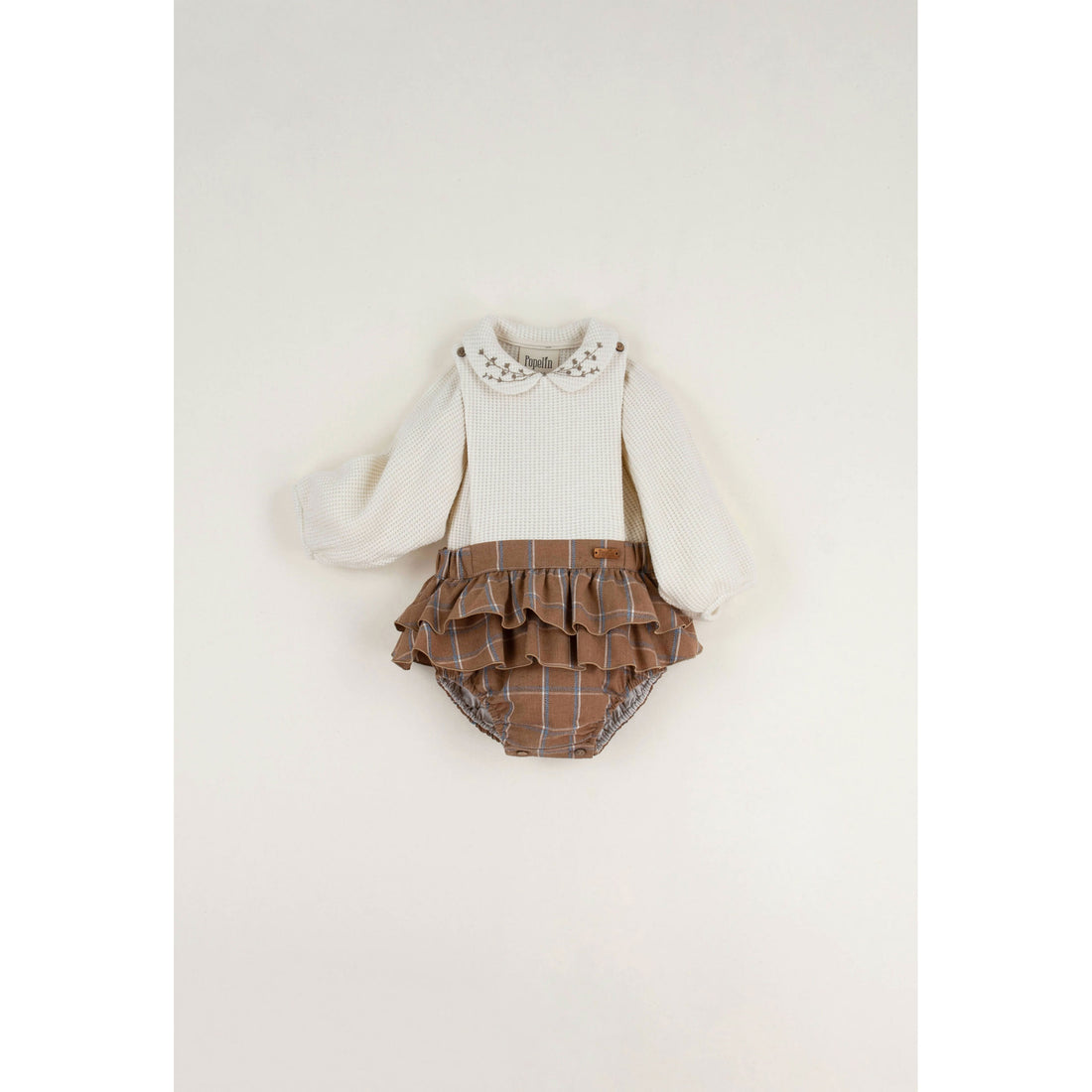 Popelin Terracotta Plaid Frilled Romper