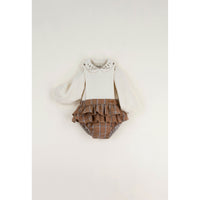 Popelin Terracotta Plaid Frilled Romper