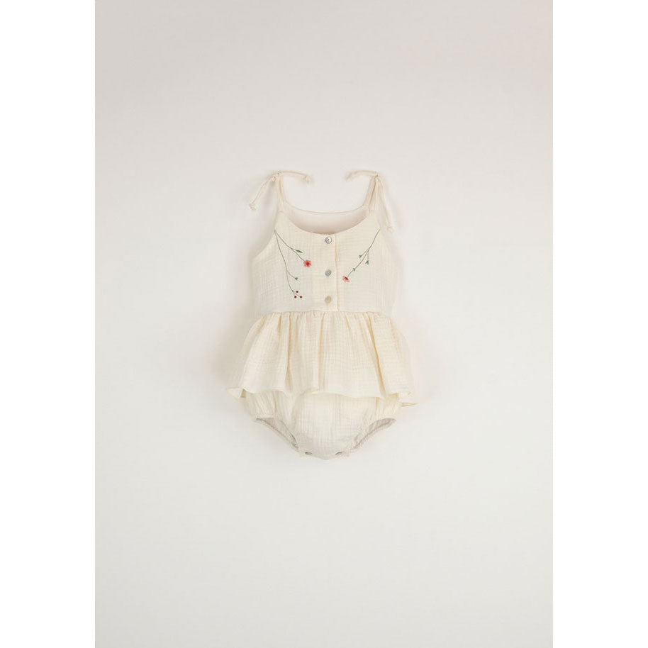 Popelin Off-White Romper With Straps