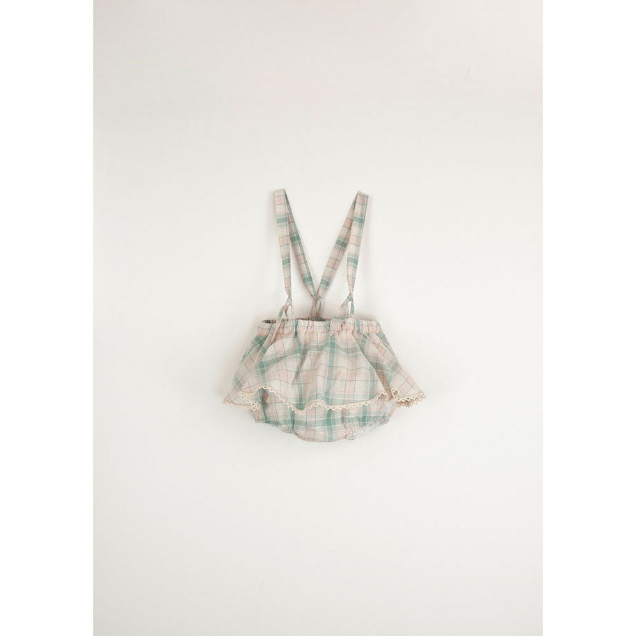 Popelin Pink Plaid Romper With Removable Straps