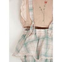 Popelin Pink Plaid Romper With Removable Straps