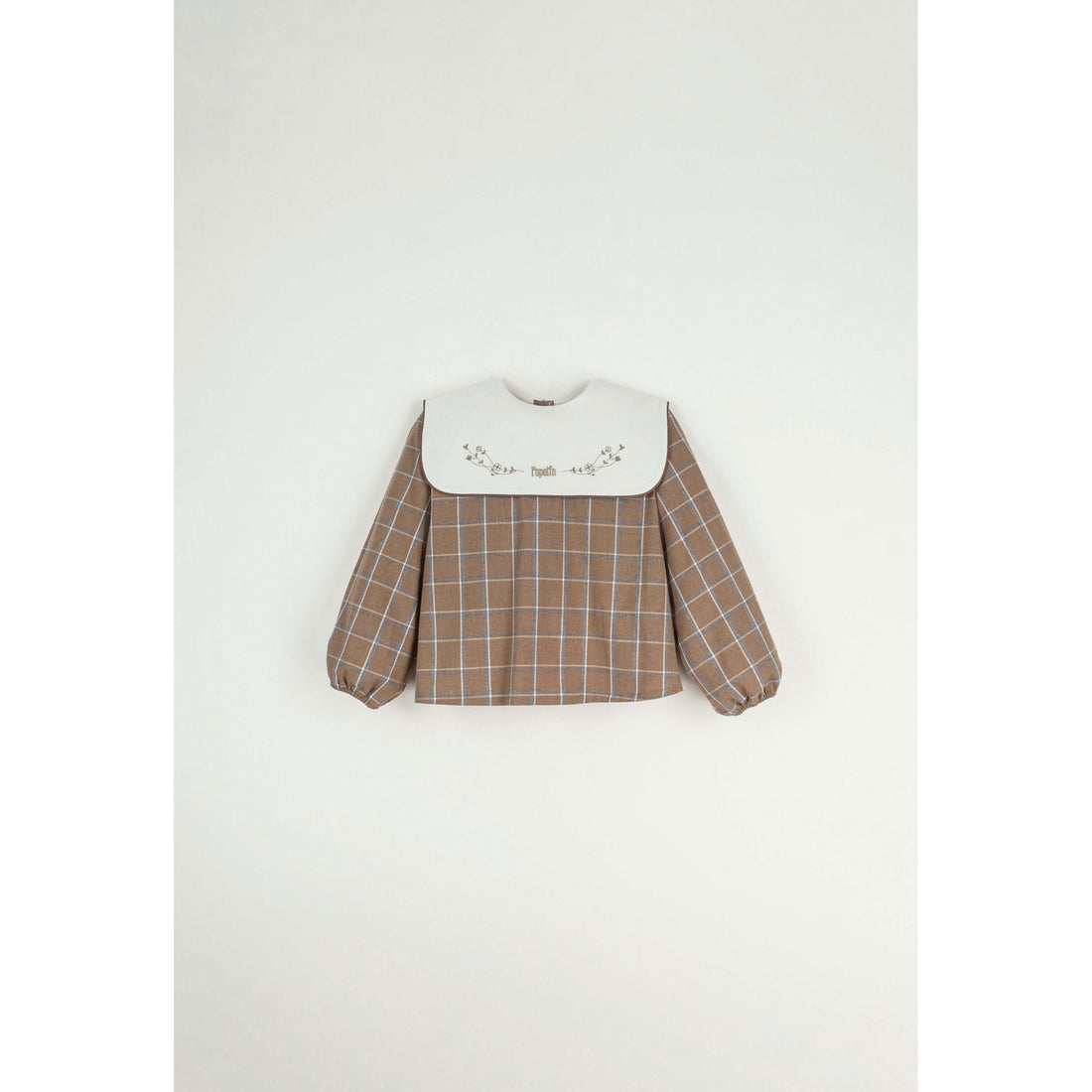 Popelin Terracotta Plaid Bib Blouse
