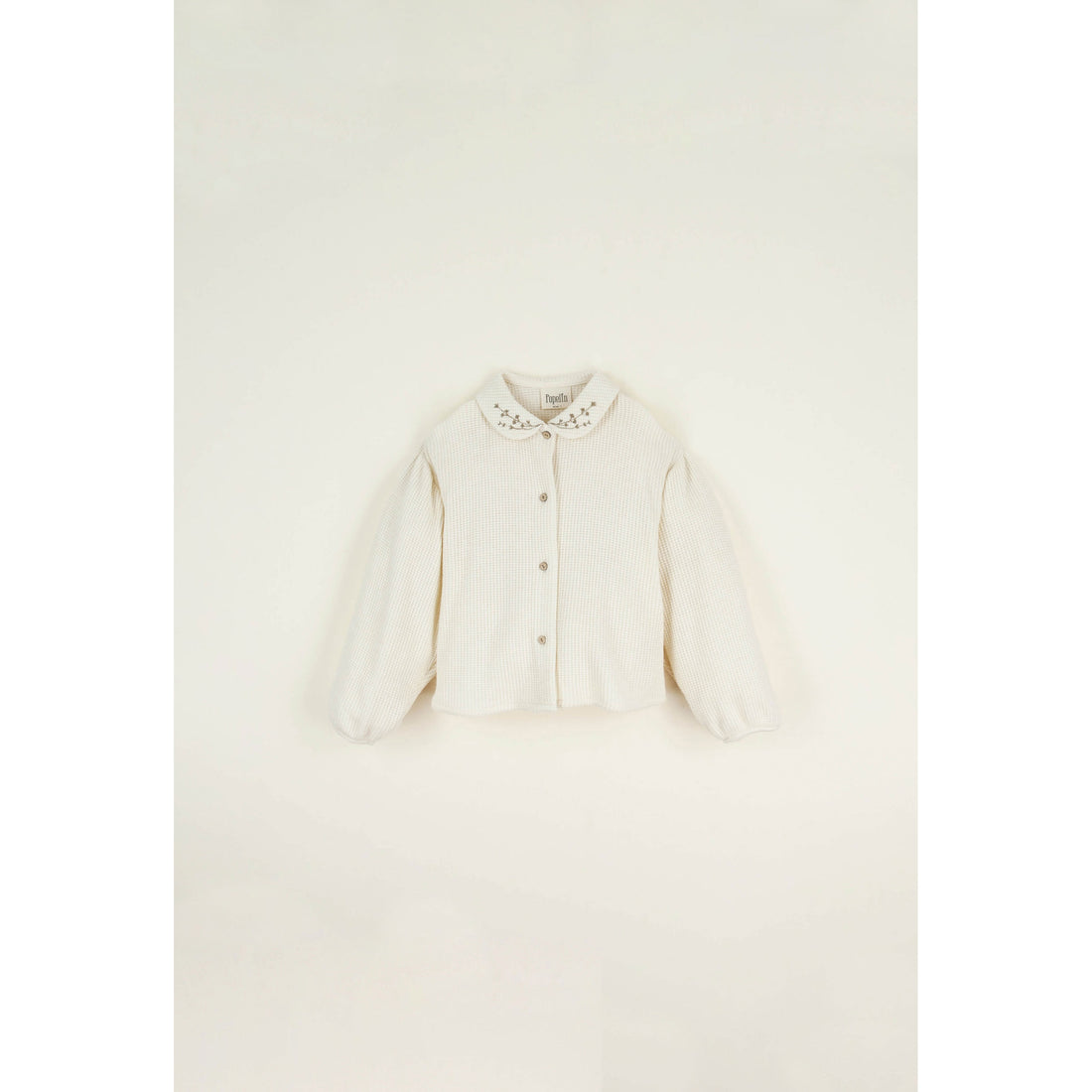 Popelin White Knitted Embroidered Collar Blouse