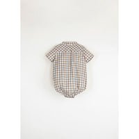 Popelin Gingham Romper With Mandarin Collar