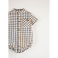 Popelin Gingham Romper With Mandarin Collar