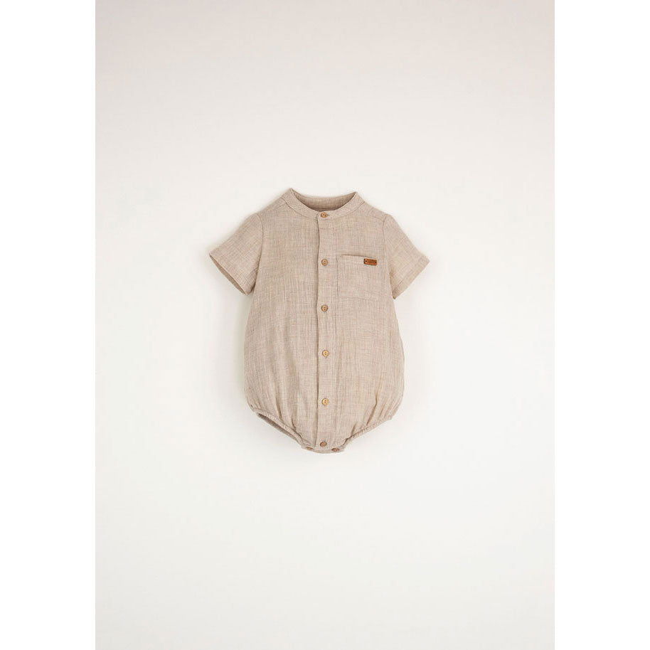 Popelin Sand Romper With Mandarin Collar