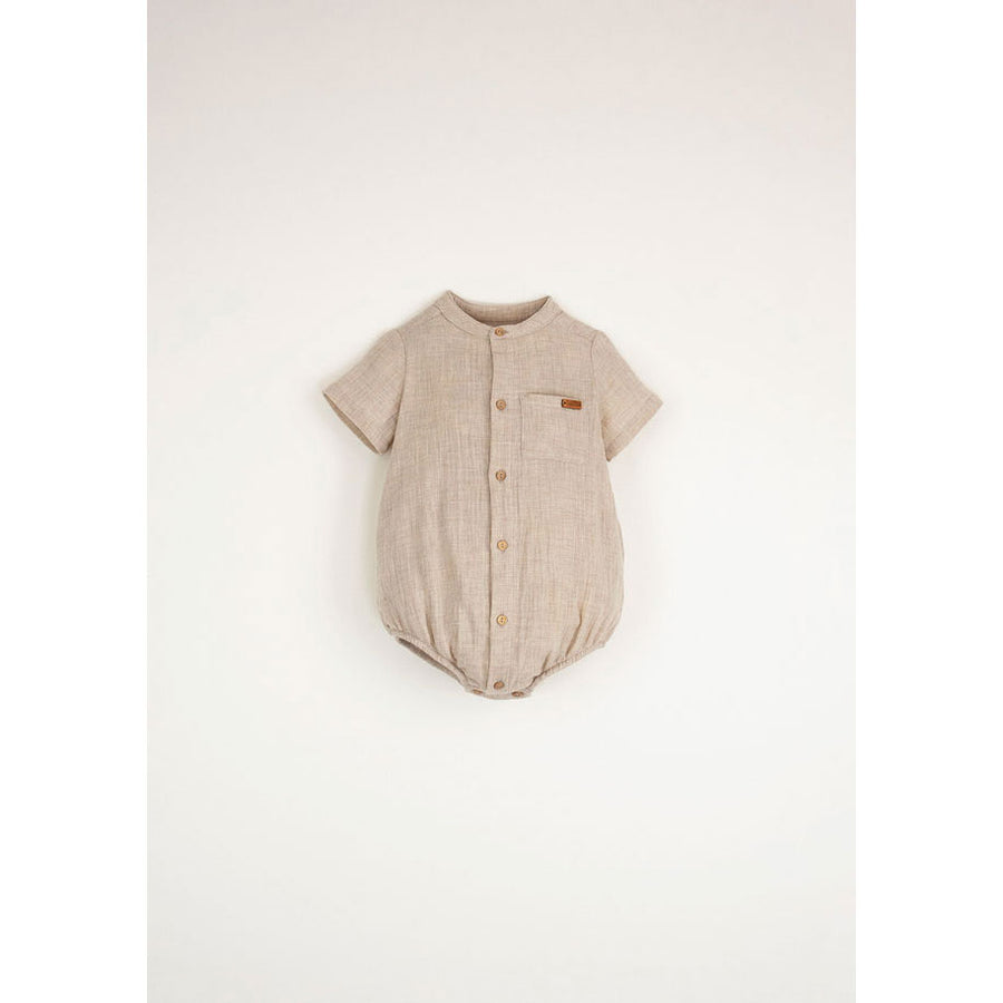 Popelin Sand Romper With Mandarin Collar
