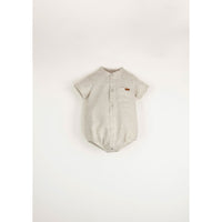 Popelin Neutral Color Romper With Mandarin Collar