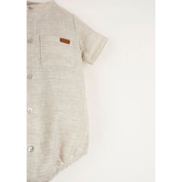 Popelin Neutral Color Romper With Mandarin Collar