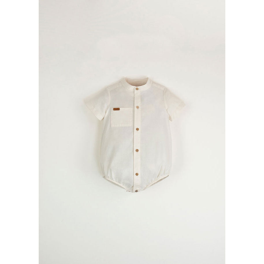 Popelin Off-White Poplin Romper With Mandarin Collar