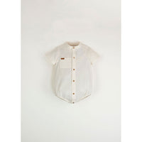 Popelin Off-White Poplin Romper With Mandarin Collar