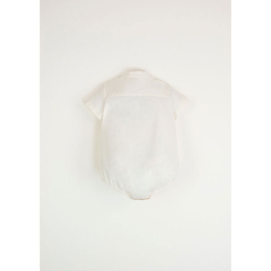 Popelin Off-White Poplin Romper With Mandarin Collar