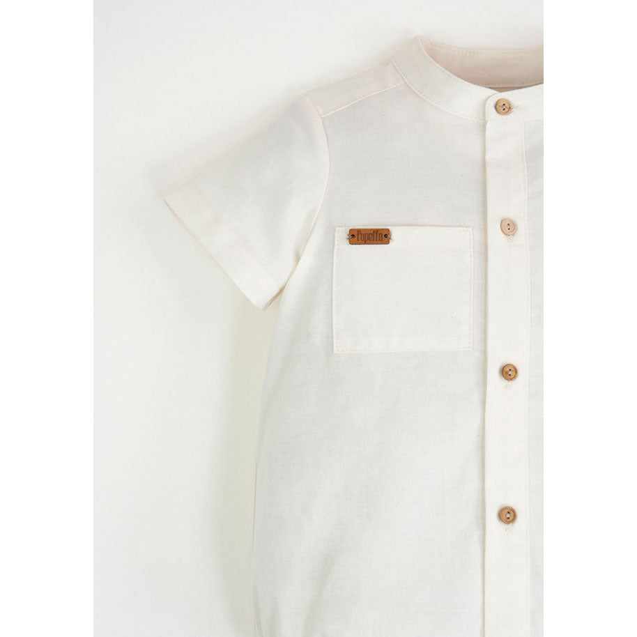 Popelin Off-White Poplin Romper With Mandarin Collar