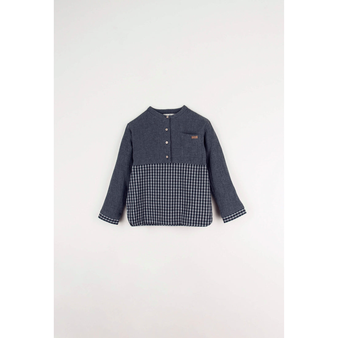 Popelin Black Plaid Mandarin Collar Shirt