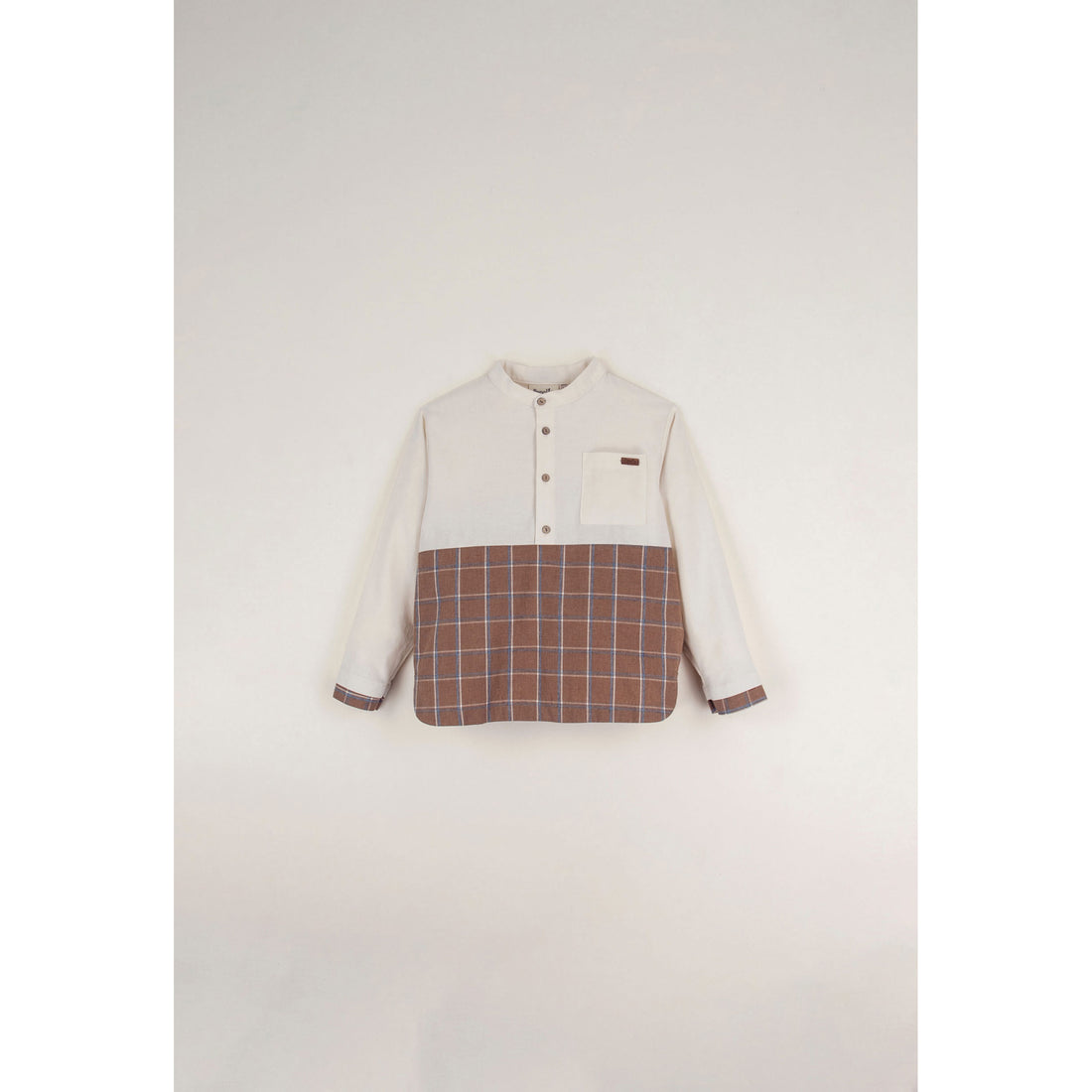 Popelin Terracota Plaid Mandarin Collar Shirt