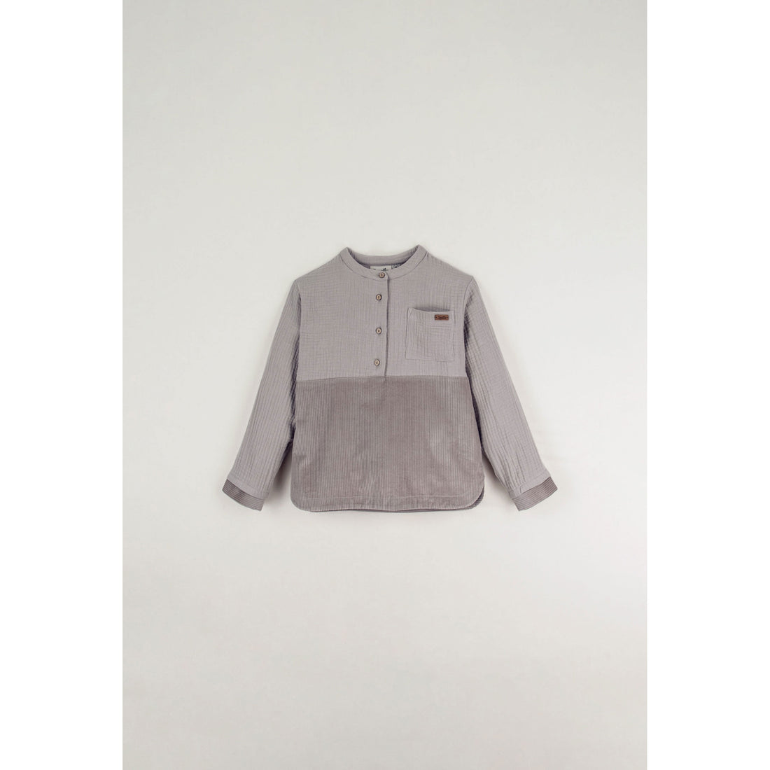 Popelin Taupe Plaid Mandarin Collar Shirt